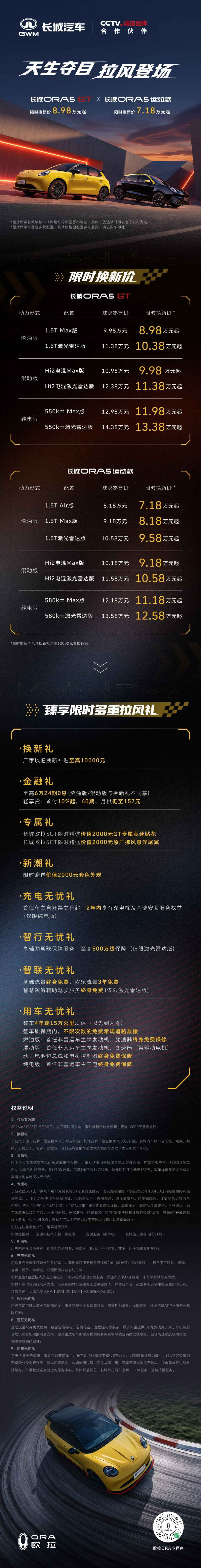 换新价7.18万起！欧拉5GT/运动版上市：1.5T混动+2挡DHT，一键激活超级运动模式，限时换新补贴至高1万元