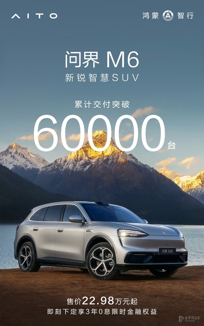 问界M6累计交付突破6万台 上市半年八款车型在售 女性车主占比接近五成