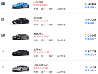 6月中大型轿车销量榜公布