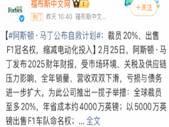 裁员20%！阿斯顿·马丁开启裁员